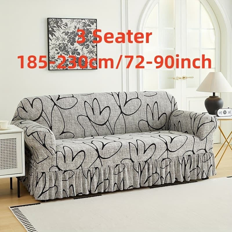 TEMU Chic French Country Stretch Sofa Slipcover With Ruffle Skirt - Non-slip, Elastic Furniture Protector For Living Room, Bedroom, Office - Machine Washable Cover