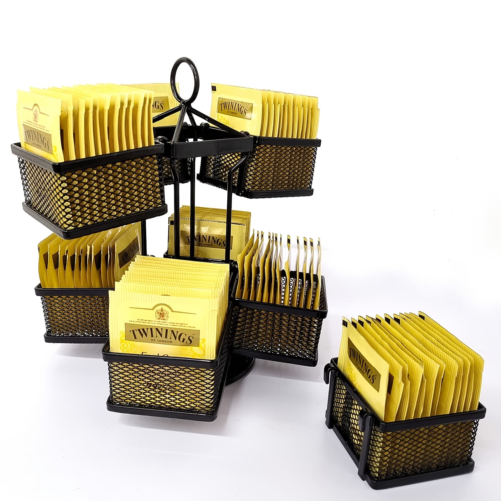 TEMU Tea Bag Organizer Coffee Holder Storage Spinning Carousel Basket Black Adjustable Tea Caddy For Kitchen Counter, Tea Bags, Countertop, Cabinet
