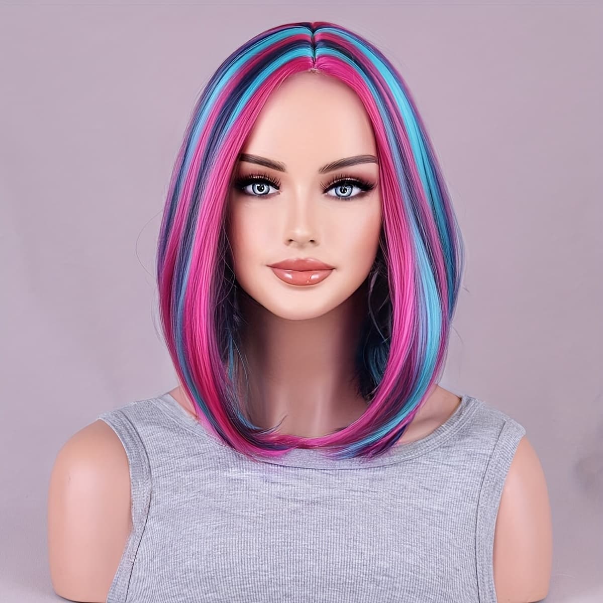 TEMU Short Bob Wig With Mixed Colors, Straight And Full, Perfect For Daily Wear, Cosplay, Or Parties, Designed For Women