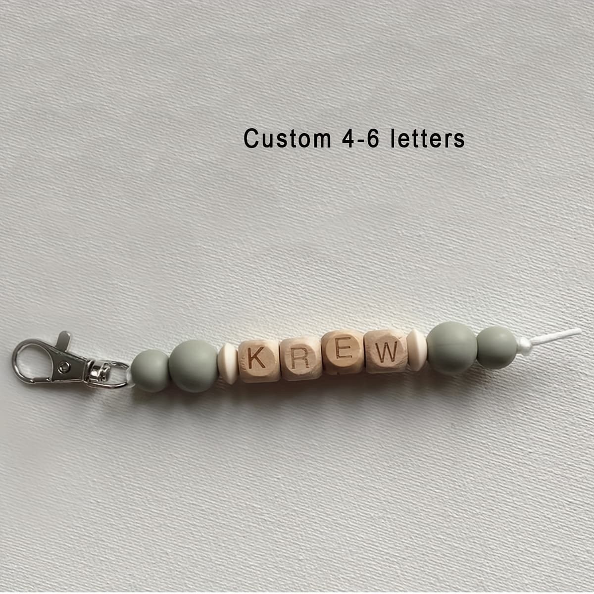 TEMU Customized Keychain With Round Silicone/wood Beads Featuring A Name Tag, Personalized With English Letters And , Suitable For Bags, Keychains