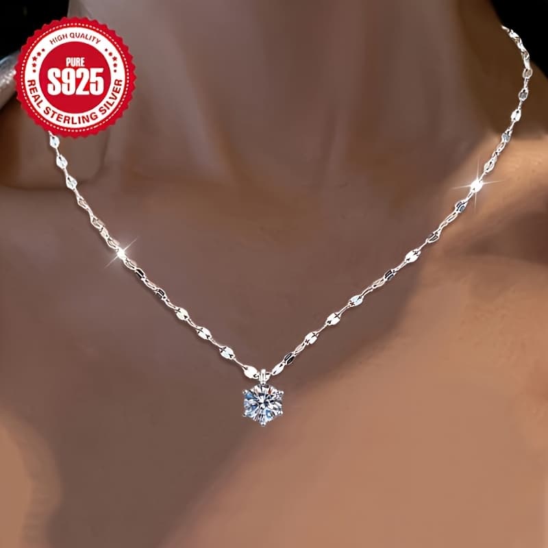 TEMU 925 Sterling Silvery Hypoallergenic Lip Shape Necklace - Elegant Fashion For Daily/ Party - For Her