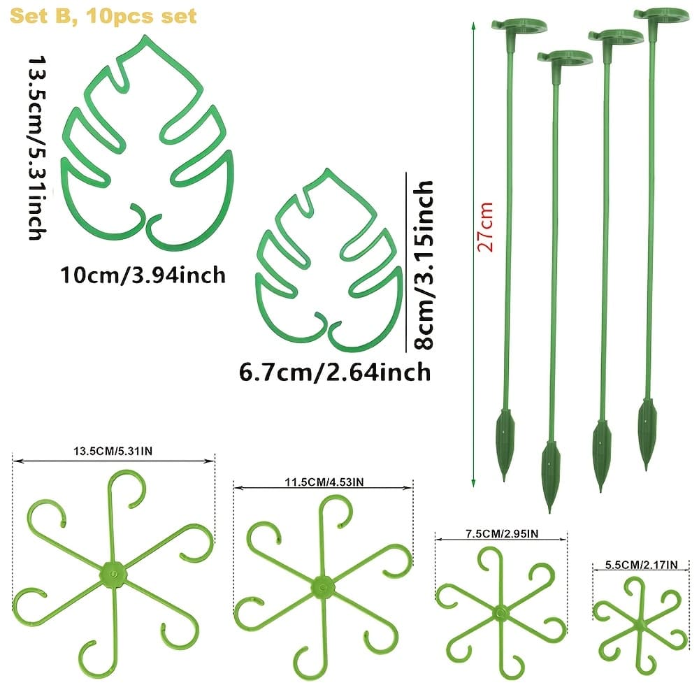 TEMU 9/ 10pcs Plant Support Stakes, Monstera Shaped Supports For Growing Plants, Climbing Stem Supports Ring Reusable Leaf Plant Growth Additions Plant Stakes For Indoor Plants, Outdoor Plants