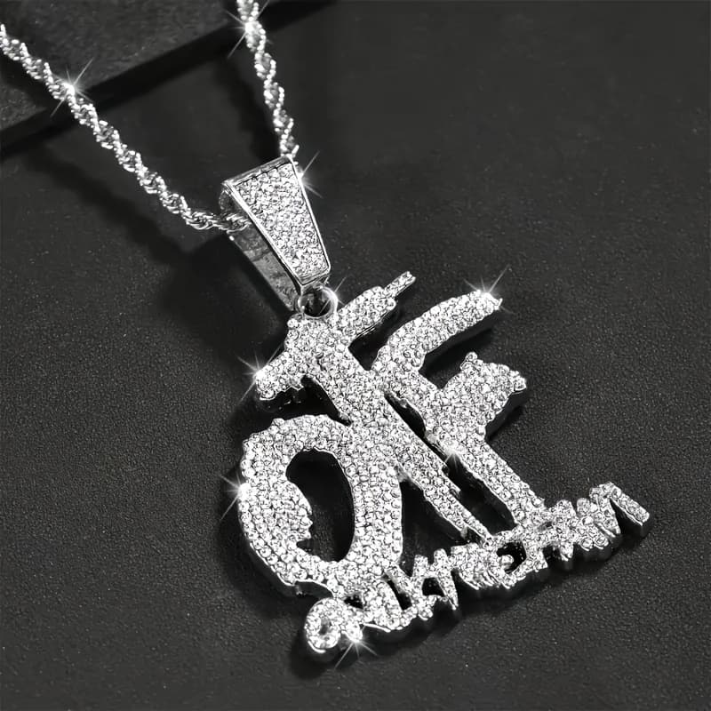TEMU 1pc Fashion Cool Otf Letter Pendant Necklace Suitable For Men's Synthetic Zirconia Cuba Chain Ice Cold Glitter Hip Hop Necklace Rock Motorcycle Jewelry Gift
