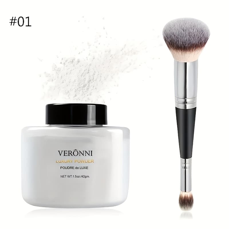 TEMU Day Gift Loose Powder Set. Lightweight Matte Full Coverage Long-lasting Waterproof Oil-control Sweat-proof And . Suitable For All Light Beige Types And Tones. Comes With A Dual-head Brush