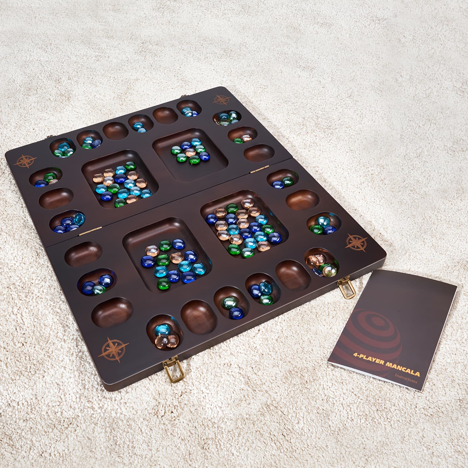 TEMU 4 Player Board Game Set, Luxury Solid Wood Folding Board, 96+12 Bonus Multi Color Beads Game Instructions Included, Ideal Halloween/christmas Gift
