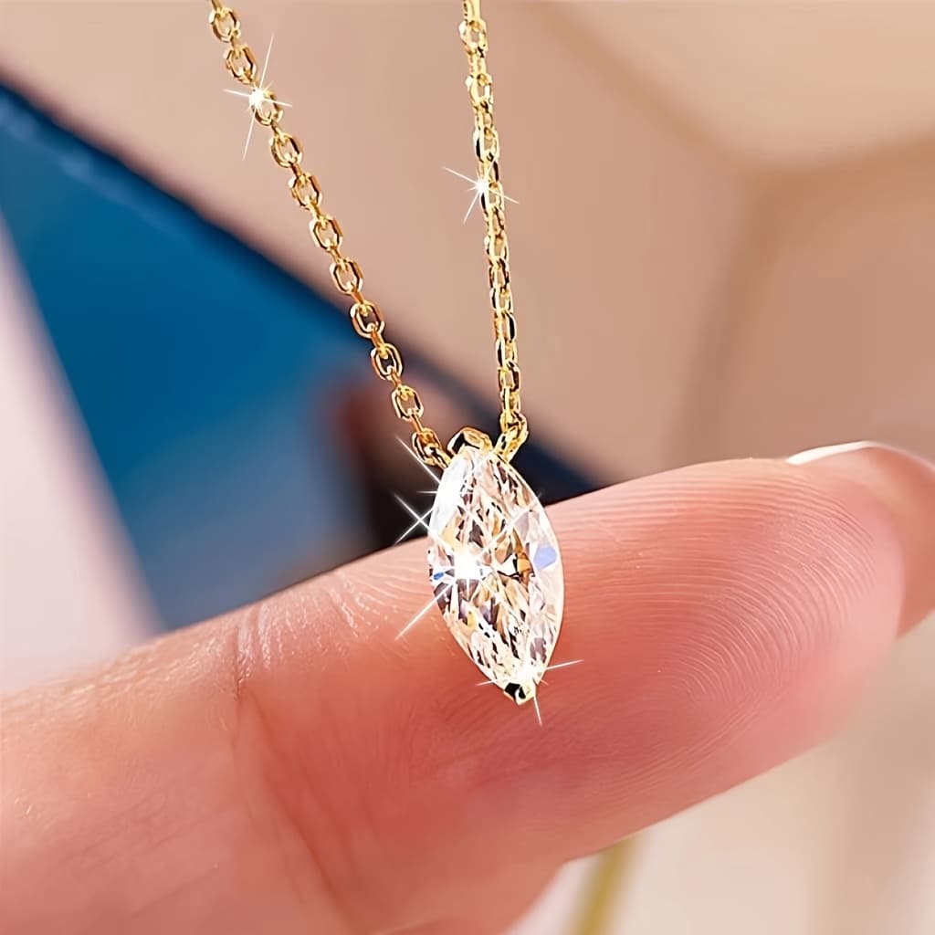 TEMU Sparkling Cubic Synthetic Cubic Zirconiaia Pendant Necklace - Dainty 925 925 Silvery Jewelry For & Lovers - A Birthday Gift Idea With High-quality
