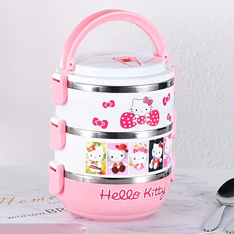 TEMU Hello Kitty Officially Licensed Lunch Box - Cute Hello Kitty Face & Iconic Bow, 304 Stainless Steel Portable Bento Box For School, Picnic, Lunch For,, (durable, Hygienic)