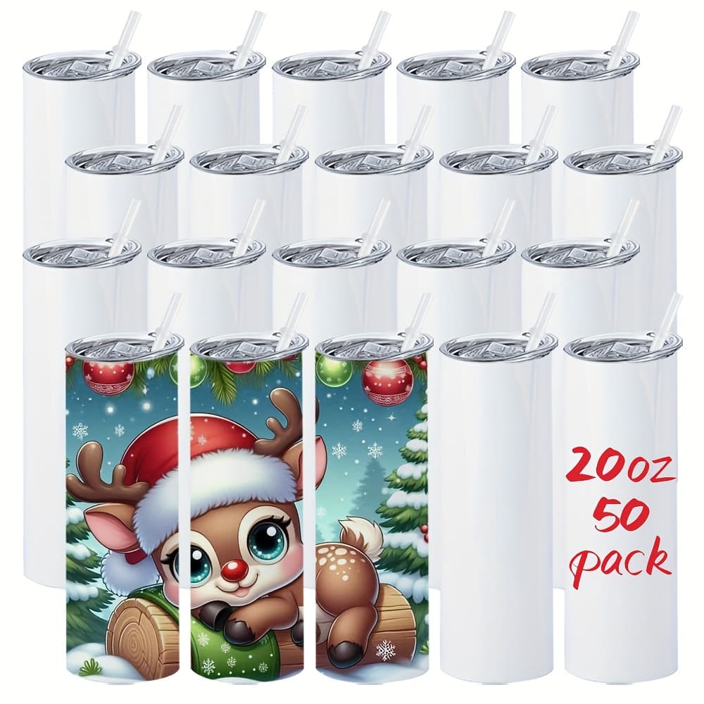 TEMU Kocdam 50 Pack Sublimation Tumblers 20oz Sublimation Blanks Skinny Straight Tumblers Bulk Stainless Steel Insulated Sublimation Tumbler With Lid And Straw, Gift Box, Gifts