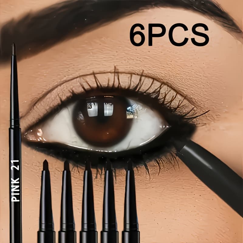 TEMU Set Of 6 Black Gel Eyeliner Pens That Offer A Long-lasting End, Resistant To Water And Sweat, With No Smudging Or Fading. Perfect For Stage Makeup, Ideal For Makeup Lovers And Novices. An Gift
