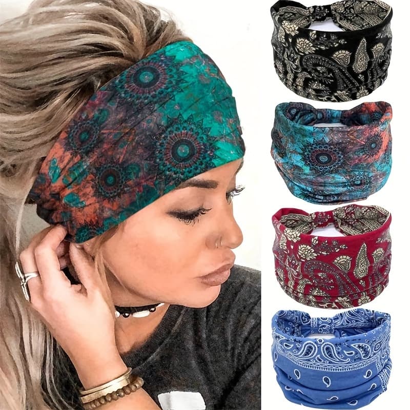 TEMU 4 Women's Wide Headbands, Solid Color Knot Headscarf, Style Headband, Fashionable Headband For Yoga, Running And Sports, Elegant And