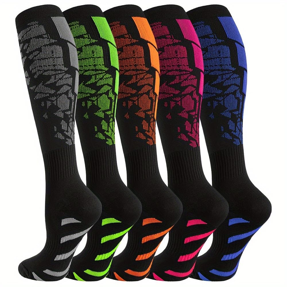 TEMU 5 Pairs Sports Strip Compression Socks For Women And Men Knee High Support For Running Athletic Walking Climbing Gift For Mom
