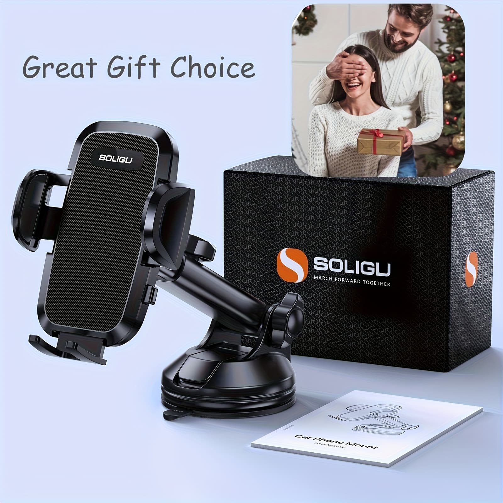 TEMU Soligu Car Cell Phone Holder, Adjustable Phone Mount For Car, 360° Rotatable Phone Stand, Automobile Cradle For Iphone 16e 16 15 14 13 12 11 Series-phone 4.0"-7.0" Phones.