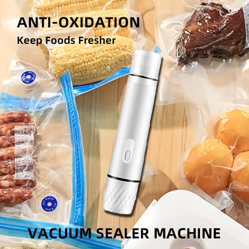 TEMU Compact Food Vacuum Sealer (vacuum Sealer + 5 Reusable Vacuum Bags), Powerful Handheld Vacuum Sealer, Food Sealer, Portable Food Sealer.
