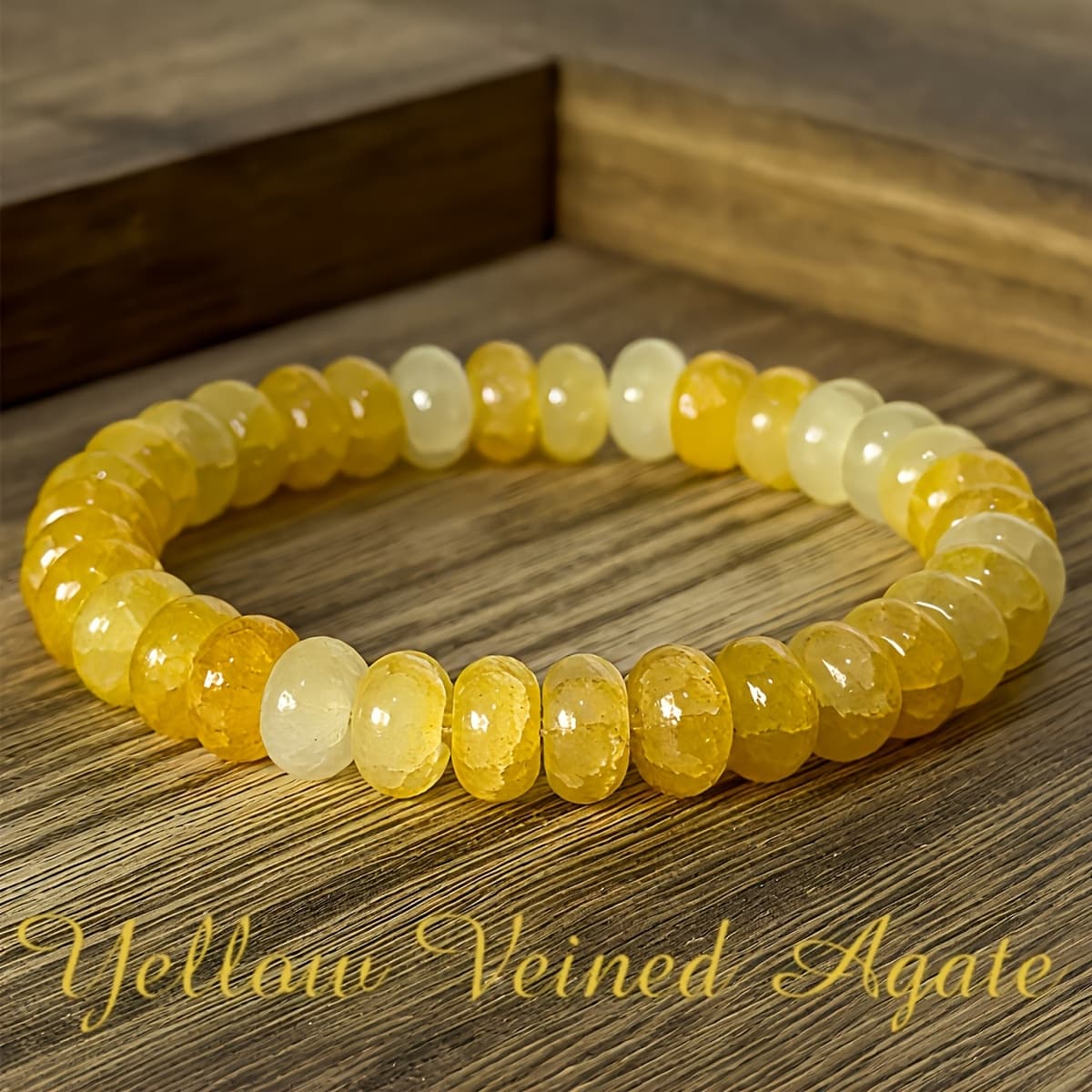 TEMU 1pc Bohemian Style Yellow Bead Bracelet - Smooth Texture Beading, Daily Party Use, Accessory, Women's Fashion Jewelry Gift, Natural Bead Color Random