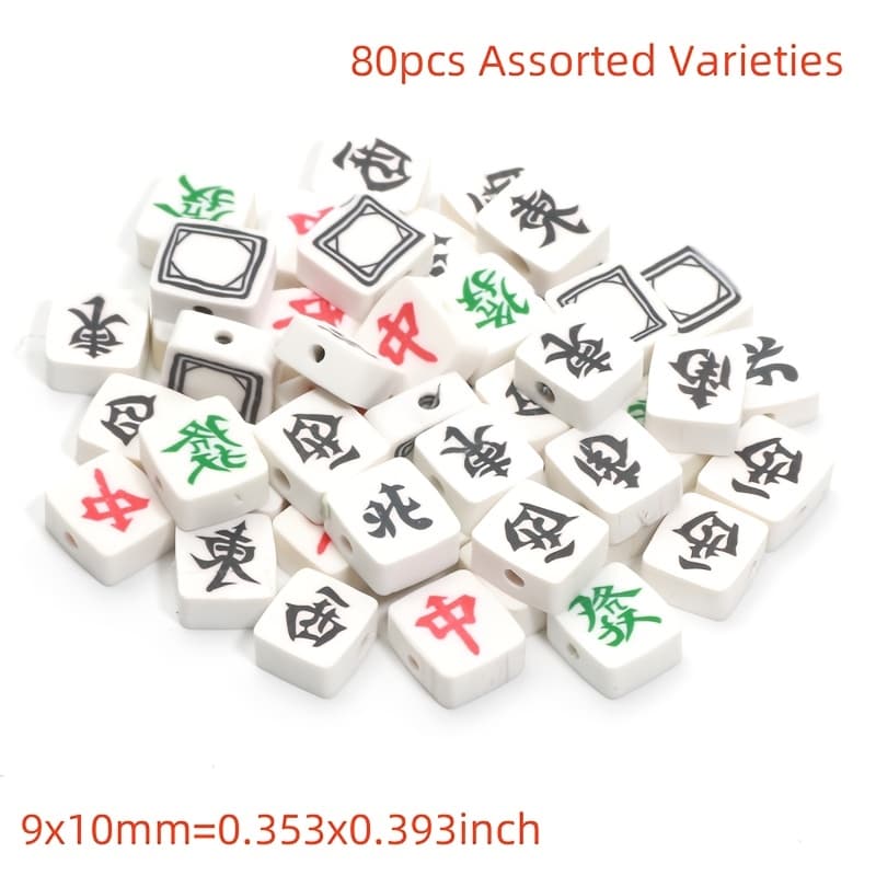 TEMU 80 Random Assorted Mahjong Tile Style 9x10mm Polymer Clay Beads For Jewelry Making, Diy Necklace And Bracelet Accessories