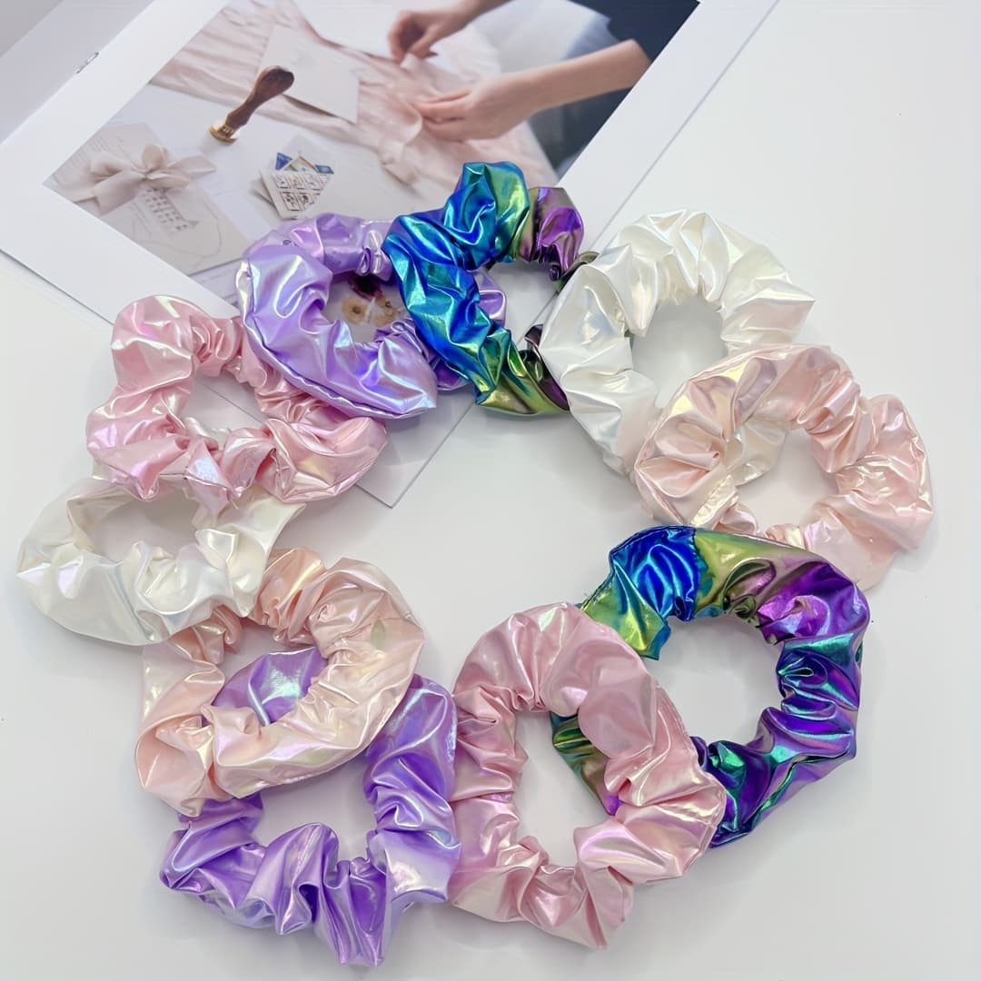 TEMU 10pcs Iridescent Mermaid Gradient Scrunchies - Soft, Comfortable Fabric Hair Ties In Vibrant Colors For Festive And Casual Attire, Mermaid Accessories