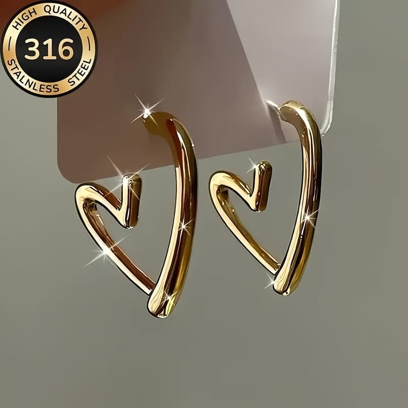 TEMU 1 Pair Elegant Heart-shaped Stud Earrings - 18k Golden Plated, Ideal Valentine's Day Gift For Her, Cute Earrings