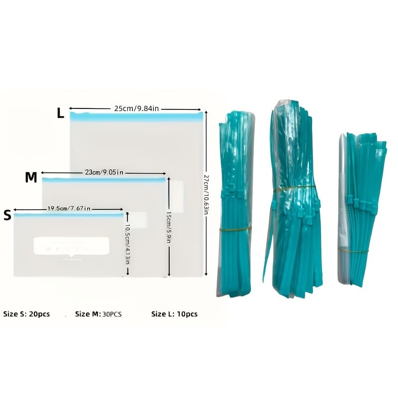 TEMU 60pcs Zipper Storage Bags In 3 Sizes, Food Sorting And Storage Bags, -keeping Sealed Bags, Suitable For Fruits, Grains, Vegetables, And Meat, Kitchen Storage And Organization, Kitchen Accessories