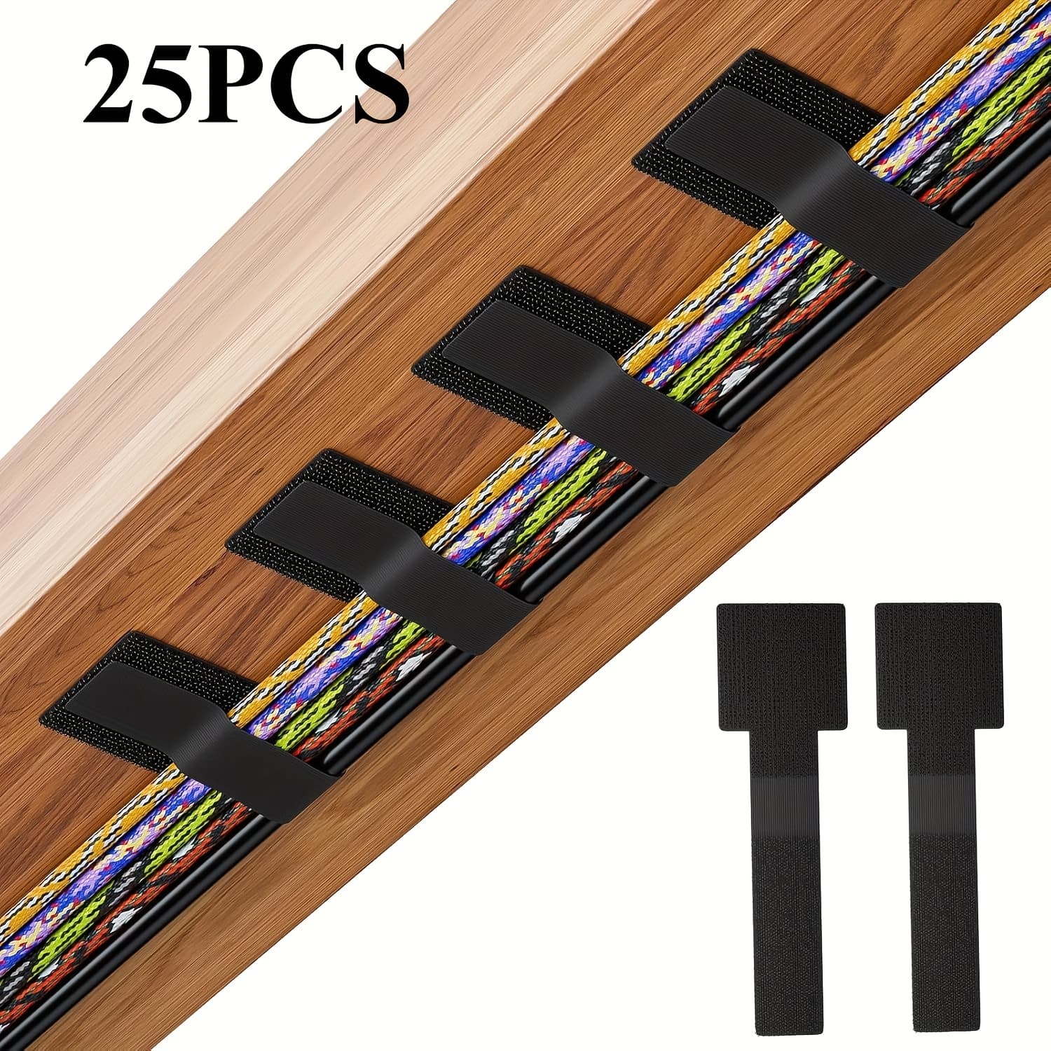TEMU 25pcs Hook And Loop Cable Ties, Gliship Adhesive Wire Management, Adjustable Cable Straps Cord Wrappers Keeper Cord Holder, Sticky-back For Kitchen Appliances At Office, Home - Black