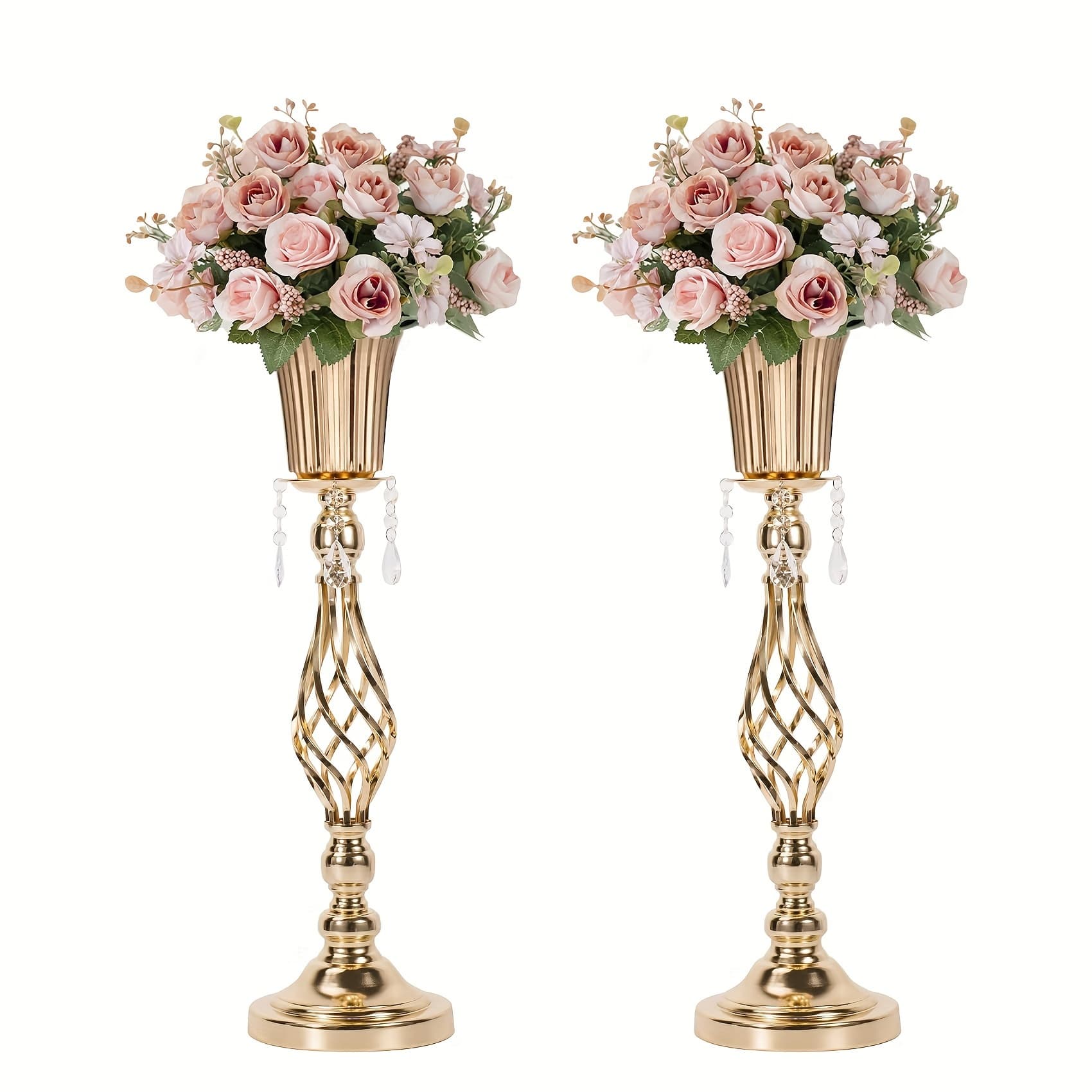 TEMU Trumpet Vases Centerpiece Table Decorations - Golden Vases For Centerpieces With Chandelier Crystals, 23.2in Tall Flower Vases Metal Flower Stand For Wedding, Event, Birthday Party, Home Decor