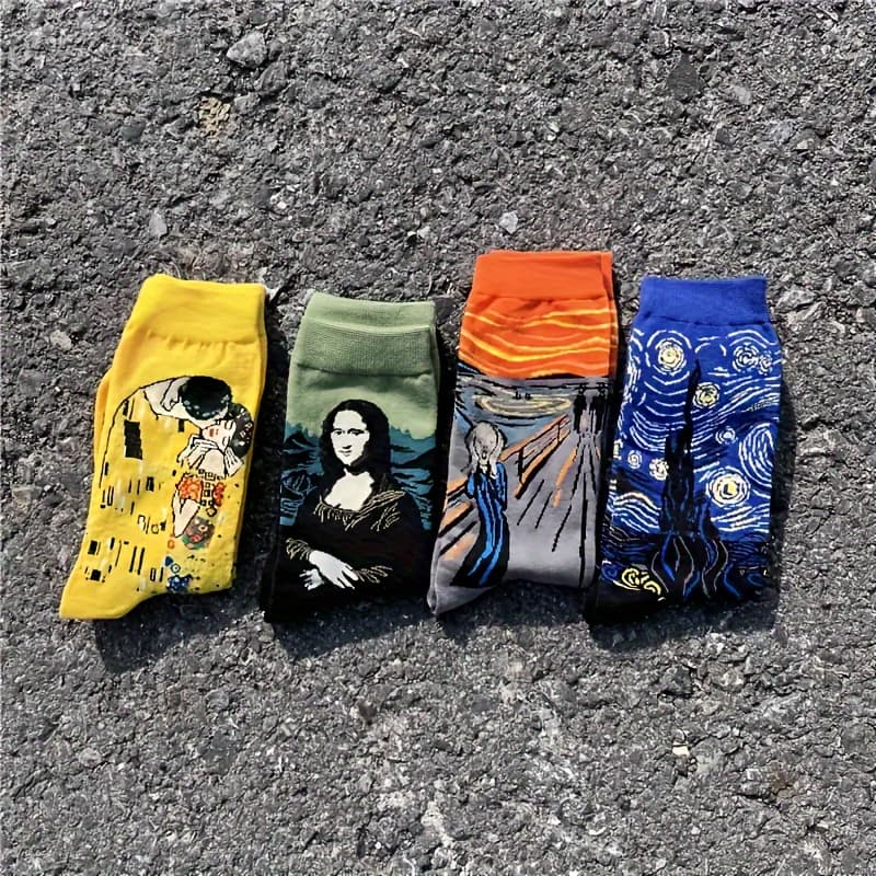 TEMU 4 Pairs Of Men's Ed Painting Creative Crew Socks