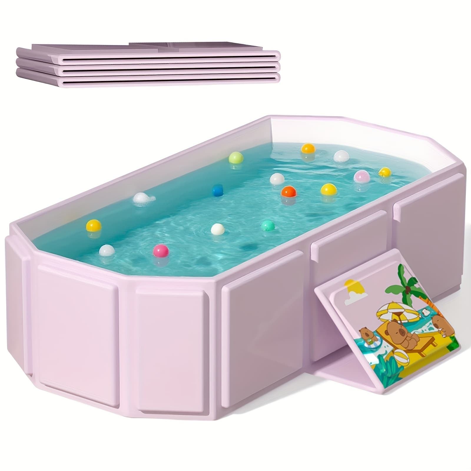 TEMU Portable Folding Baby Bath Tub, 29.5l X 17.7w X 9.8h Inches, Suitable For 0-3 Years, Pink/mint Green
