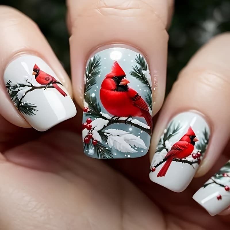 TEMU 48pcs Christmas & Pine Press-on Nails - / Winter Glossy False Nails With Easy Application, Durable Manicure For Holiday Parties, Winter Events & - Nail For Nail Art Lovers