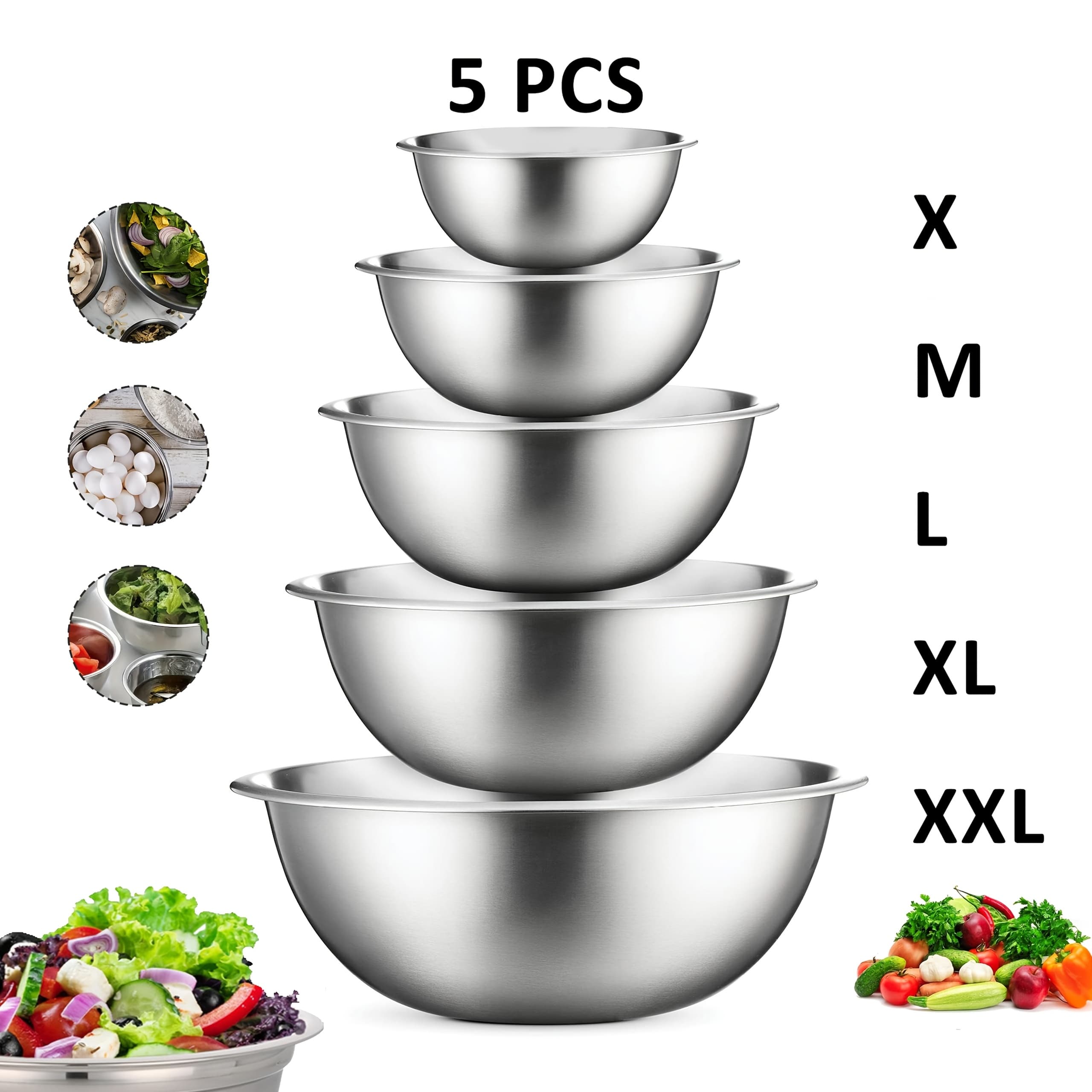 TEMU Heavy-duty Stainless Steel Mixing Bowls With Non-slip Oval Base & Nesting - Dishwasher Safe, Scratch-resistant Easy-clean Bowls Suitable For Cooking, Baking, Meal - 201 Steel Bowls