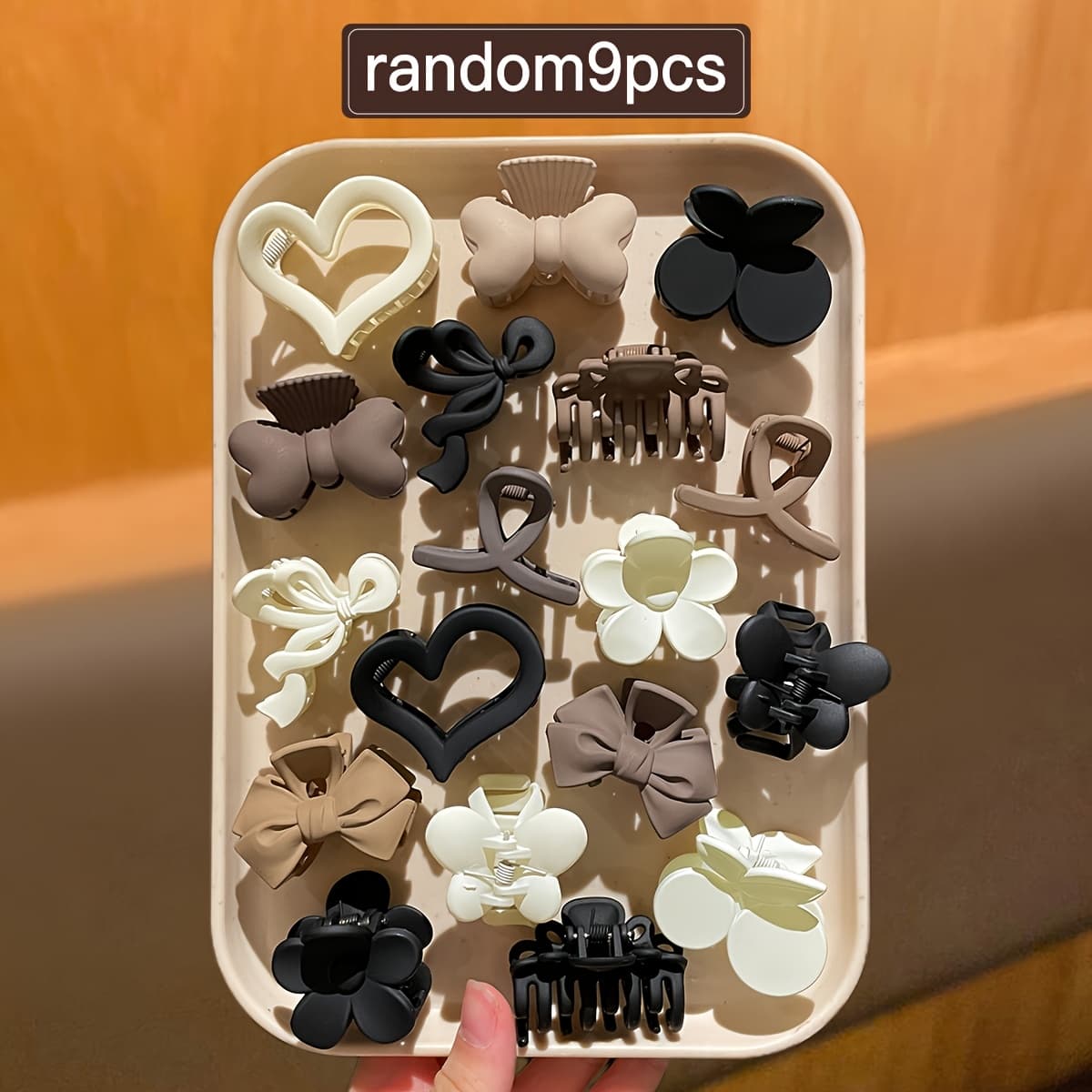 TEMU 9pcs Random Pattern Women's Hair Claws, Fashionable And Easy, Multi Style Hair Clip, Including Flower, Heart, Shape, Suitable For Half Ponytail Use, Back To Gift