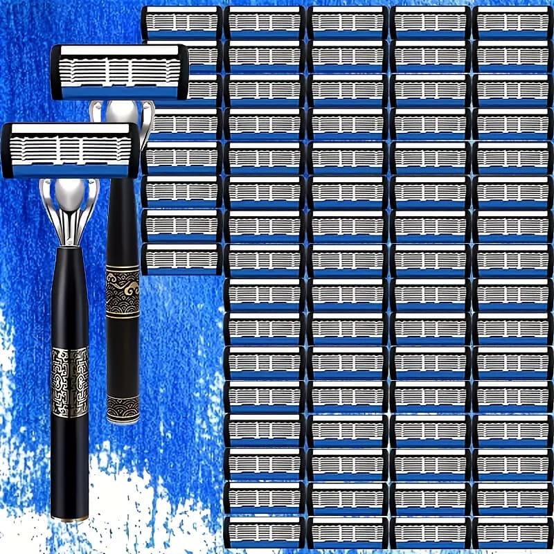 TEMU 72-blade Ultra- Steel Razor Set With 2 Non-slip Metal Handles Smooth, Close-shave Safety Razor Premium Men's Top Holiday Gift (christmas/father's Day/valentine's Day)