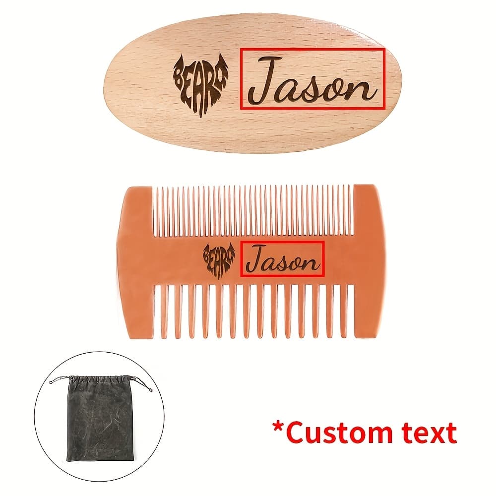 TEMU 2pcs Custom Engraved Men's Beard Grooming Set - Natural Brush With Bristles, Wooden Comb And Travel Case - Ideal Father's Day Gift, Kit | Engraved Additions | Construction, Beard Grooming Set