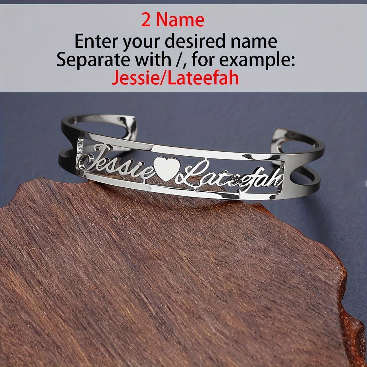 TEMU Customize Personalized Heart Couple Bracelets, Made Of 18k Plated Stainless Steel, Can Engrave 2 English Names On An Open Bracelet. Elegant And Fashionable, Suitable For Daily Wear