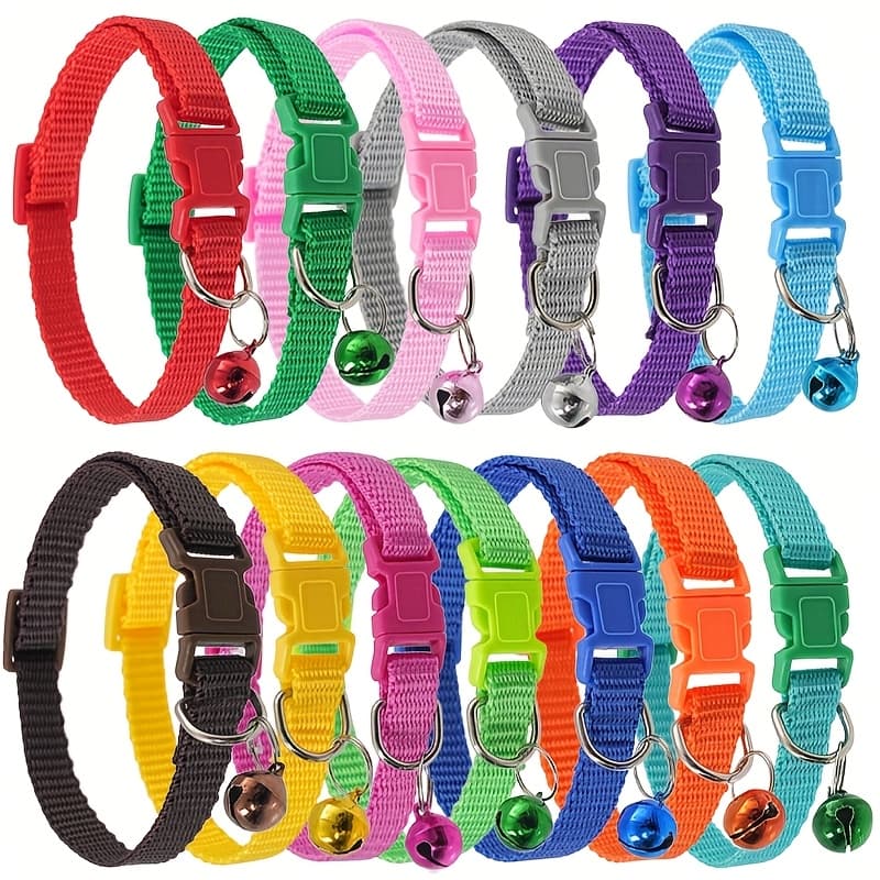 TEMU 13pcs Adjustable Nylon Pet Collar Set, Colorful Cartoon Design - Durable Cat And Dog Collars With Convenient , Fun Bell-included Pet Collar Kit