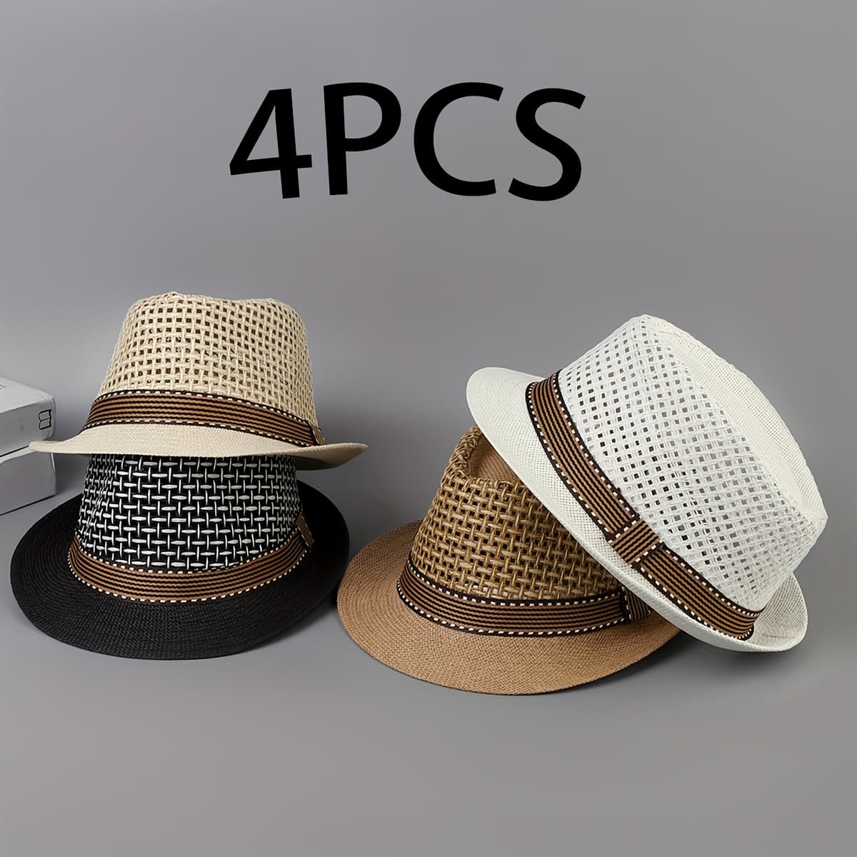 TEMU 4 Unisex Lightweight Straw Panama Hats With Breathable Mesh For Spring And Summer, With Zippers, Ideal For , Casual And Traveling
