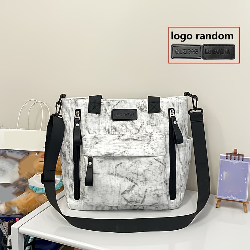 TEMU Stylish Women's Tote Bag With Marble Pattern, Crossbody Shoulder Bag, Easy And Versatile For Daily , Vacation Travel, Or Campus Use[random Pattern]