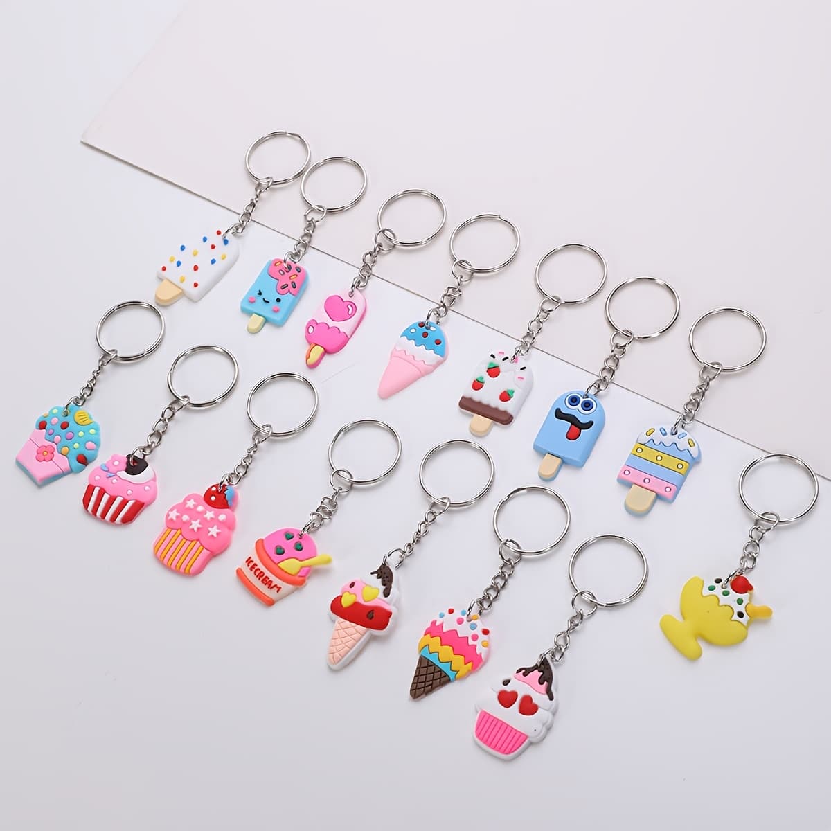 TEMU 15 Cartoon Pvc Ice Cream Keychains, Cute Women's Casual Wallet Backpack Luggage Accessories, Holiday Party Favors