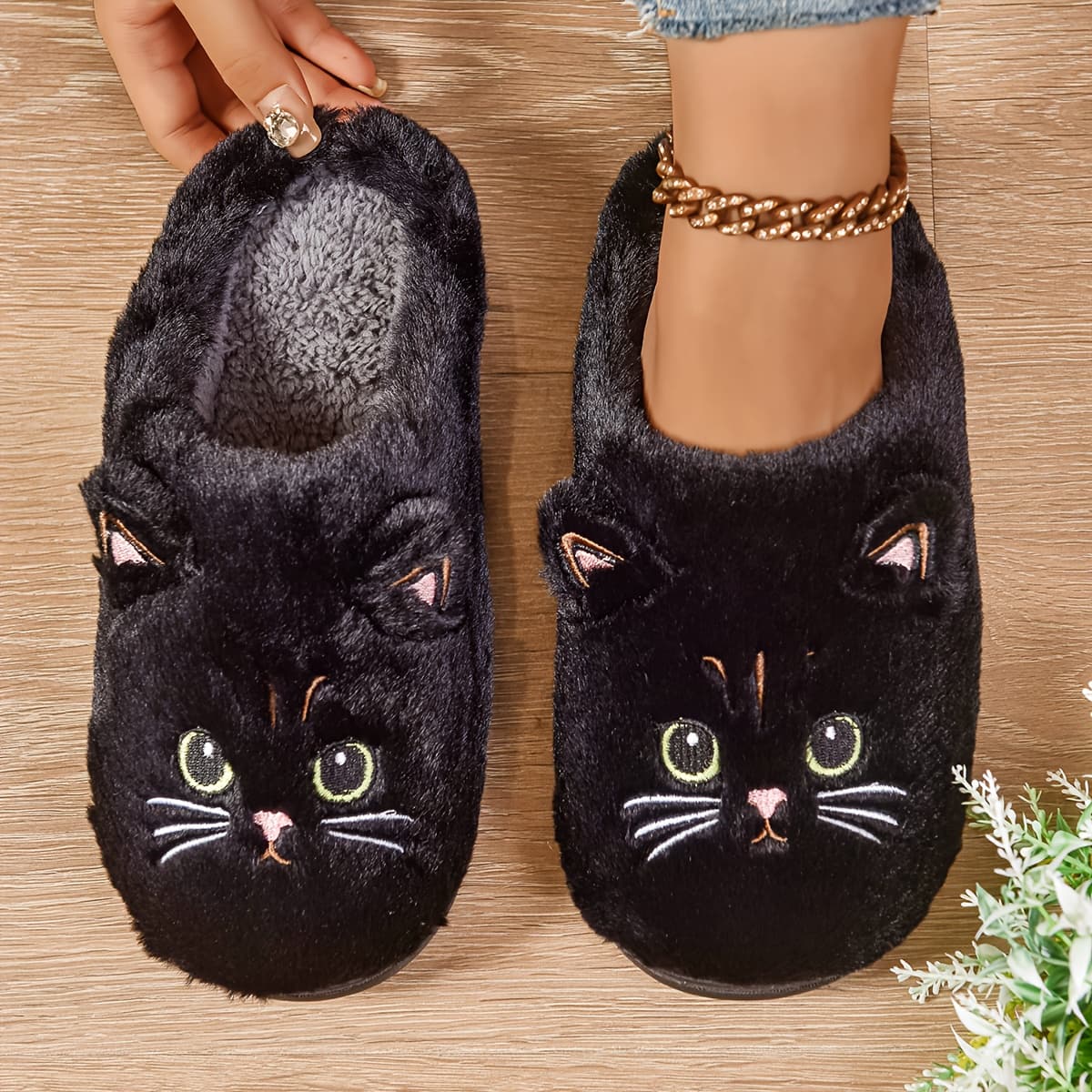 TEMU Plush Animal Slippers, Soft And Comfortable Slippers, Women's Home Slippers, Bedroom Cat Plush Slippers, Women Shoes