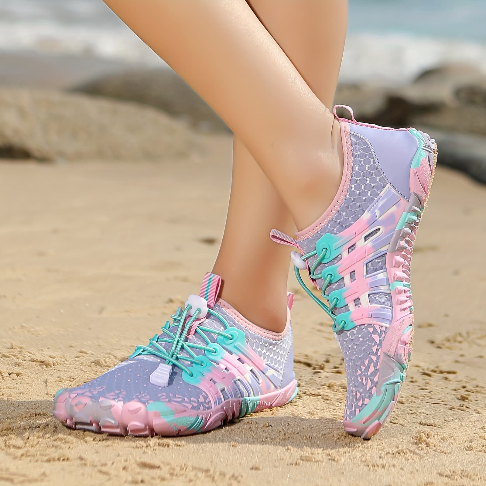 TEMU [five-toe Multifunctional Water Shoes] Women's And Men's Five-toe Water Shoes, Multifunctional Yoga Swim Shoes, Breathable Mesh Quick- Beach Footwear
