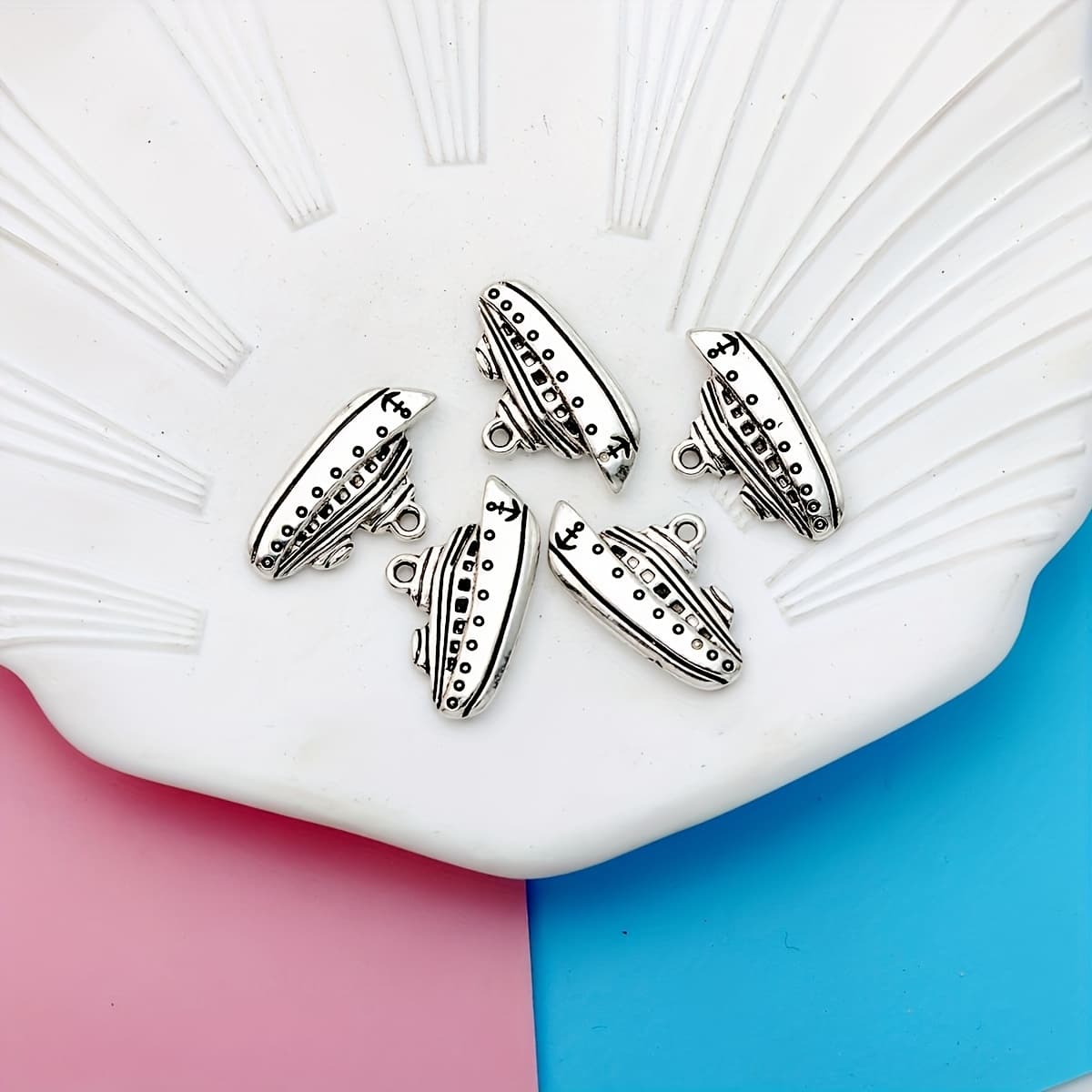 TEMU 5pcs Boat Charms Tibetan Plated Silver Plated Pendants For Jewelry Making Diy Handmade Craft Charm Boat Pendant Charm Necklace/earrings Pendant For