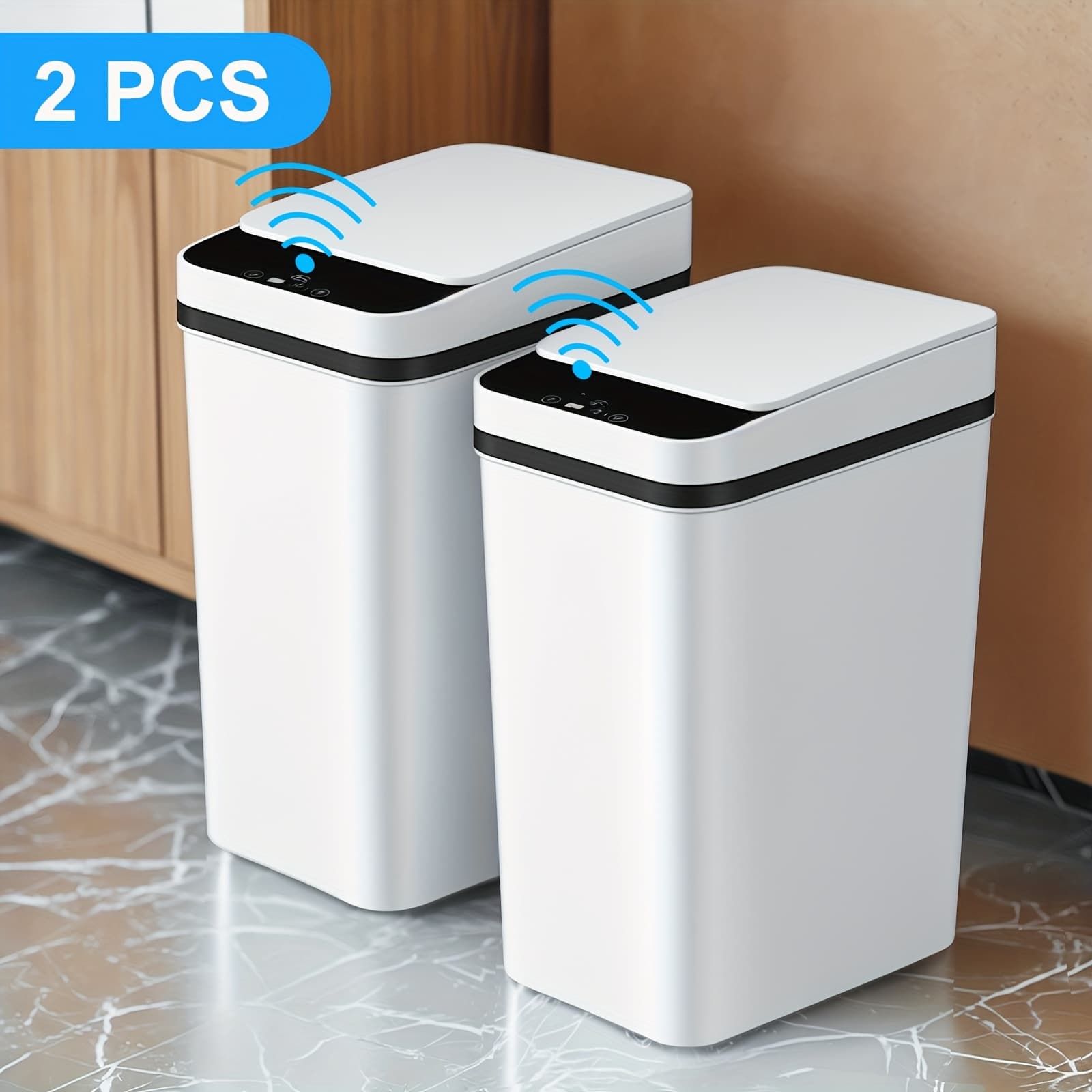 TEMU 2 Pack 4.2 Gallon And 2.6 Gallon Bathroom Automatic Trash Can Touchless Sensor With Lids Small Narrow Electric Garbage Bin For Bedroom Living Room Office