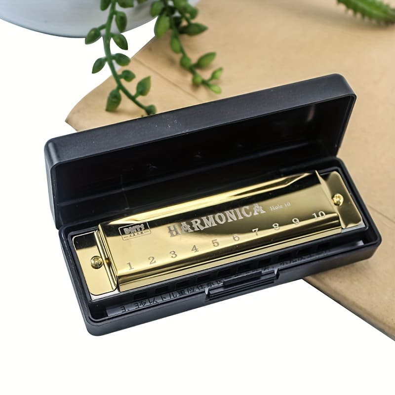 TEMU [sketchia Harmonica] Sketchia 10-hole Chromatic Harmonica Key Of C | Durable Plastic With Polished Finish - Includes Protective Case, Ideal Beginner Gift, Red & Golden & Silver Options
