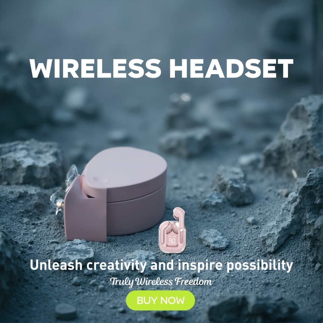 TEMU Stylish Pink Wireless Earbuds With Led Display, Long , For Daily Use, Travel And Sports