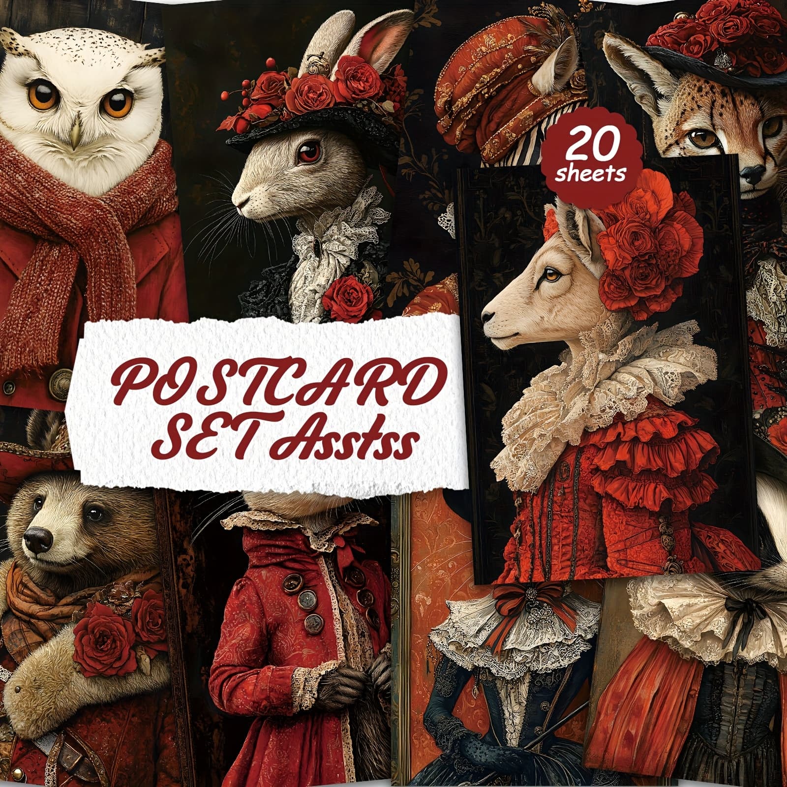 TEMU 20pcs Animal Anthropomorphic Postcard Set, Suitable For Writing On Cardboard, Smooth , English Scrapbooks, Junk Journals, Crafts, And Greeting Cards.