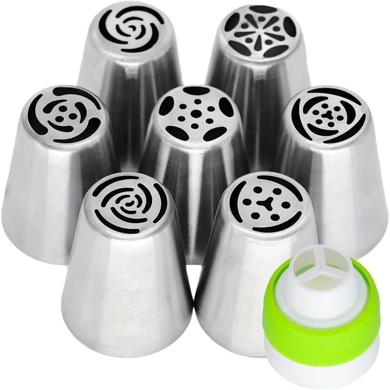 TEMU 8pcs Stainless Steel Oversized Cake Nozzle/iceing Tool - Heavy-duty 410 Stainless Steel Tip Suitable For Birthday, Christmas, Easter, Thanksgiving Cakes, Cupcakes, Diy Baking Decorations