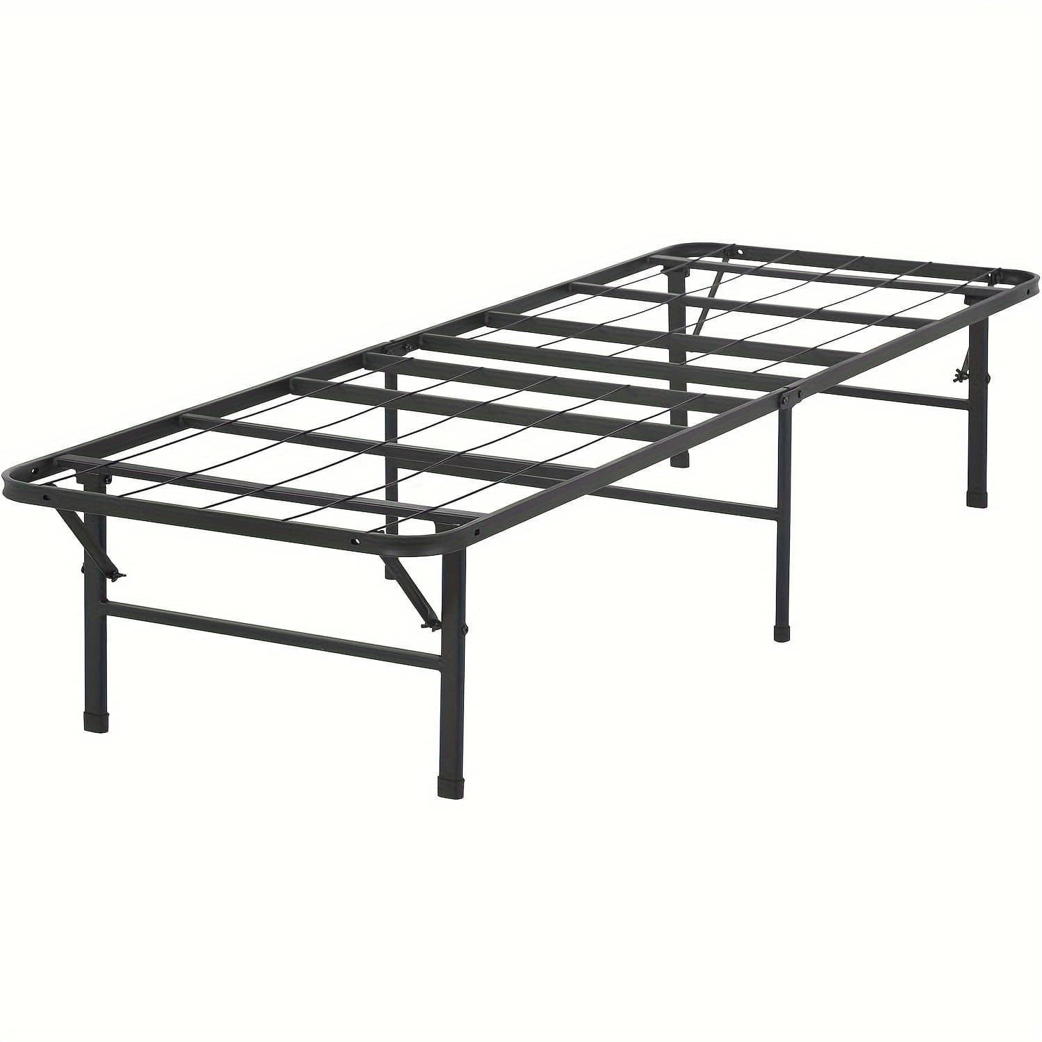 TEMU Foldable Bed Frame Adjustable Metal Platform Bed Heavy Duty Steel Slat Profile Sturdy Base Noise-free Easy Assembly, Black Twin