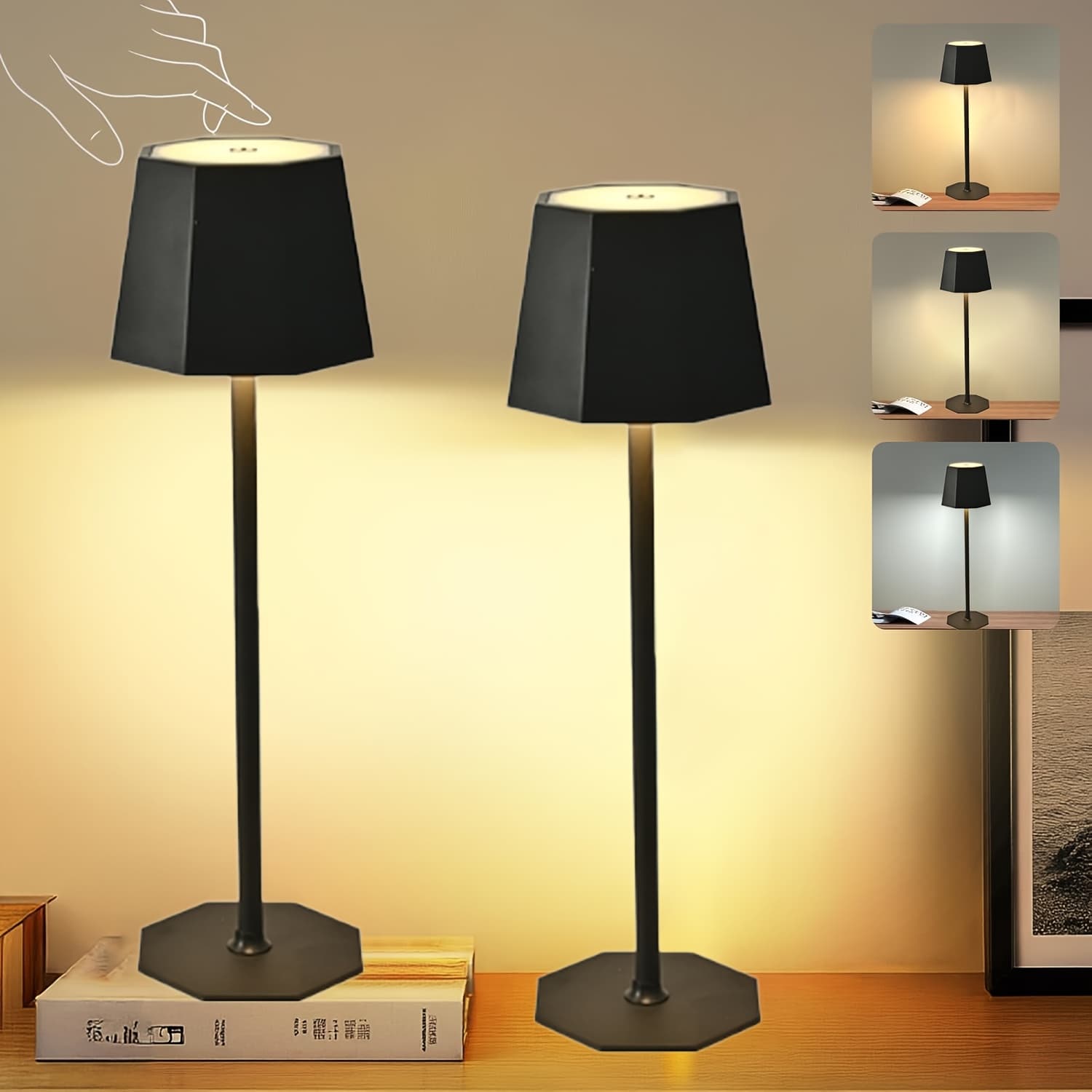TEMU 2 Pack Cordless Table Lamp, 800mah Battery Operated Touch Lamp Table Lights, 3 Color Dimming, Wireless Portable Desk Lamp For Indoor Table Living Room Cafe