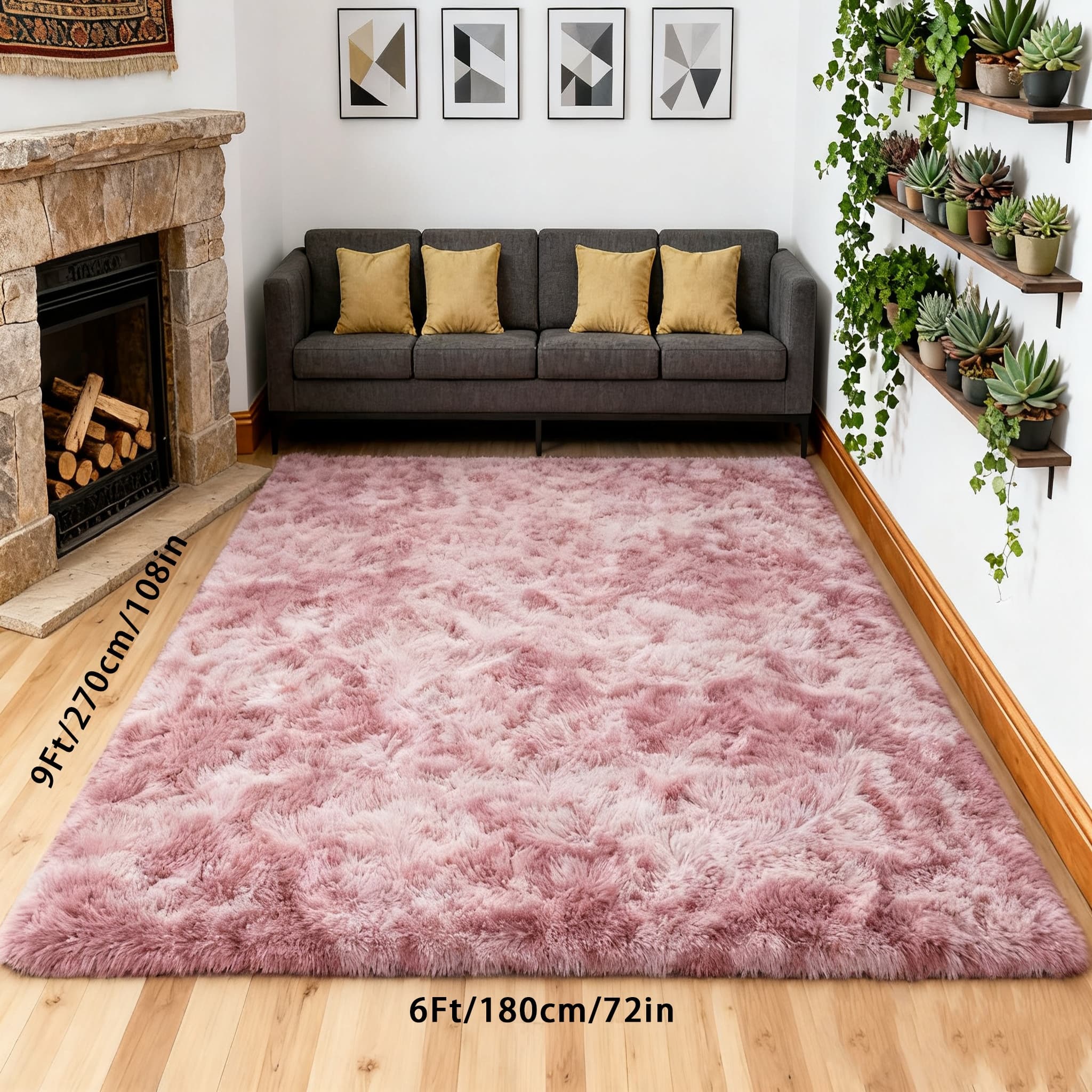 TEMU Tie-dye Coffee And Pink Plush Carpet, Bedroom Furry Floor Carpet, Non-slip Machine Washable Area Rug, For Living Room Bedroom Office, Christmas Home Decor