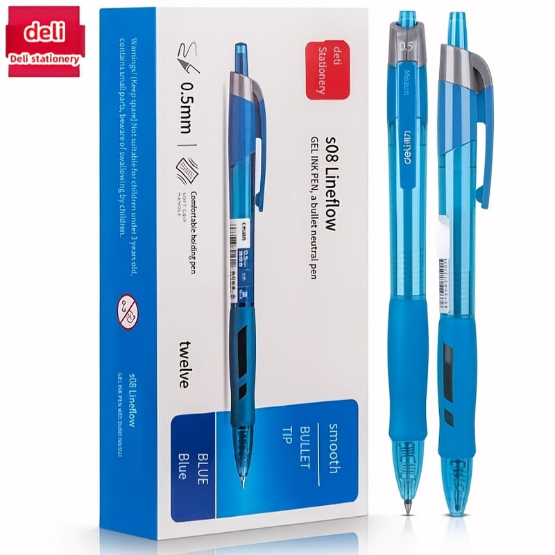 TEMU 12pcs Gel Pen S08 Smooth Neutral Pen With Press Tip 0.5mm Signature Pen For Smooth Writing