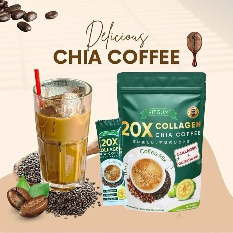 TEMU Fitgum Collagen Chia Coffee - 11in 1 Coffee Mix (10 Sachets X 12g)