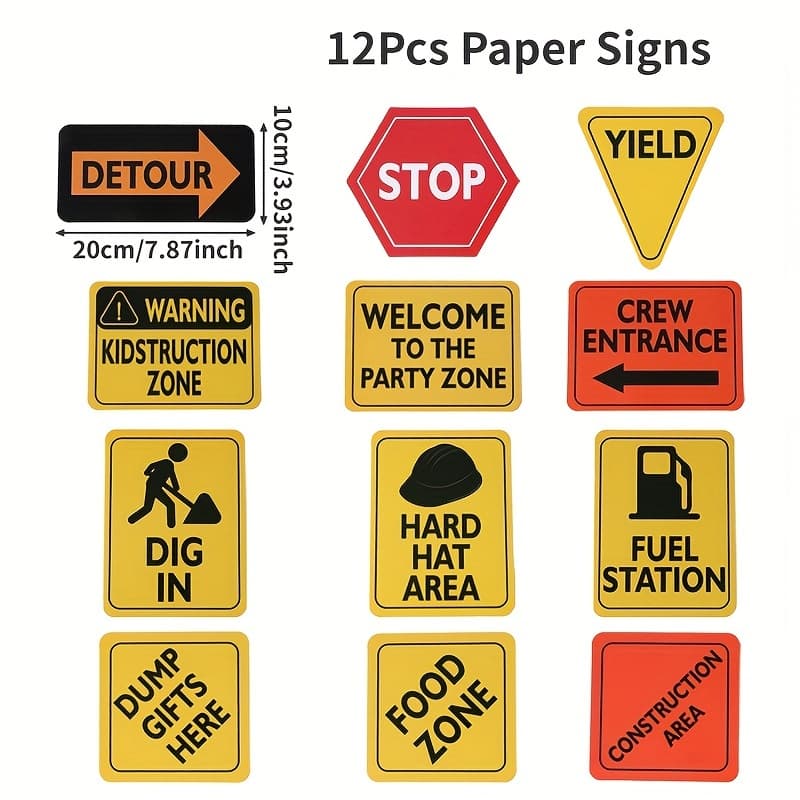 TEMU 12pcs, Paper Construction Warning Signs Birthday Party Decorations, Black, Red And Yellow Colors Warning Signs Cutouts For Theme Birthday Party And Baby Shower Party Supplies